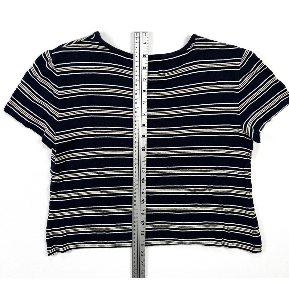 St John Sport by Marie Gray Womens L Navy Gold Striped Wool Blend Knit Top #1911 - Picture 7 of 9